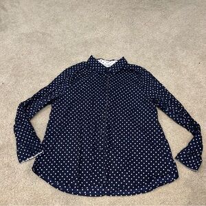 Cathy Daniels Navy and White Polka Dot Button Down Shirt